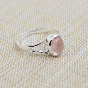 Rose Quartz Dainty Ring Solid 925 Silver Handmade Statement Ring All Size SR311 - Picture 1 of 4