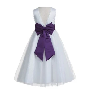 V-Back Lace Edge Ivory Flower Girl Dress Communion Dress Toddler Baptism Dresses - Picture 1 of 68