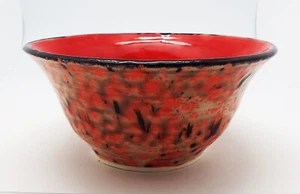 ART DECO ARTIST SIGNED HANDMADE MID CENTURY ORANGE BLACK BROWN BOWL DECORATIVE - Picture 1 of 9