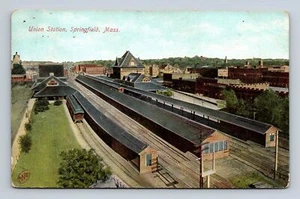 Aerial View Union Station Springfield Massachusetts Postcard c1915 - Picture 1 of 2