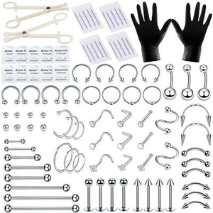 84Pcs Professional Body Piercing Tool Kit Ear Lip Nose Navel Ring Needle 14G 16G - Picture 1 of 13
