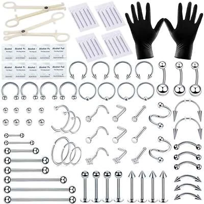 84Pcs Professional Body Piercing Tool Kit Ear Lip Nose Navel Ring Needle 14G 16G - Image 1 of 4