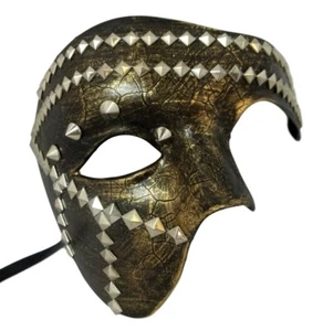 Bronze Steam Punk Metal Stud Phantom Half Face Halloween Masquerade Mask - Picture 1 of 3