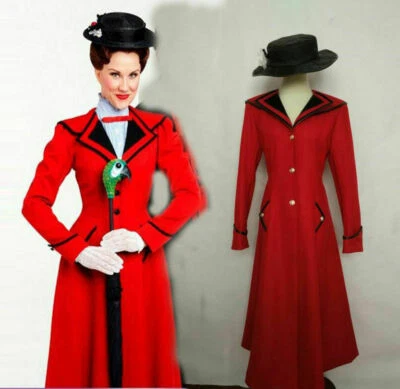  Hot Mary Poppins Cosplay Costume red coat+hat - Image 1 of 4