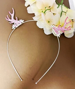 Reindeer Headband, Antlers Hairpiece, Christmas Pink Headpiece, Silver Crown - Picture 1 of 8