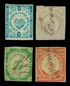 COLOMBIA 1873 BOLIVAR State - Coat of Arms 2nd issue set Scott 4-7 used VF - Picture 1 of 2