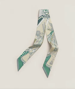 NEW Hermes Scarf Bouquets Sellier Twilly 100% Silk Vert / Beige / Gris Perle - Picture 1 of 6