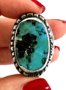 Vintage Native American Turquoise Men's Ring Sterling Silver 19.44 gr Size 8.5 - Picture 1 of 13