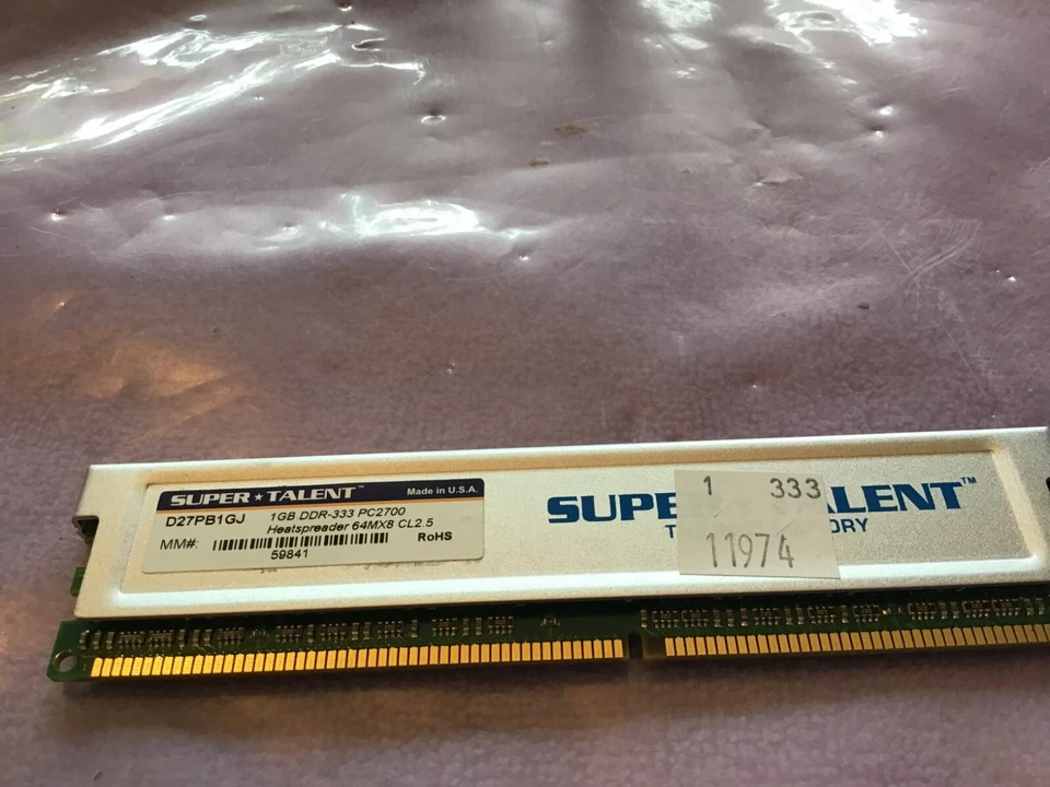 Super Talent D27PB1GJ PC2700 1GB 333Mhz DDR333 2Bank 64Mx8 CL2.5 - Image 1 of 2