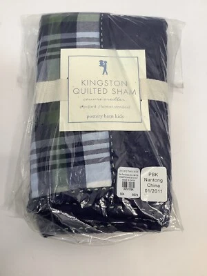 Pottery Barn Kids Kingston Acolchado Reversible Falsa Estándar Azul Verde Cuadros Nuevo Foto 1 de 3