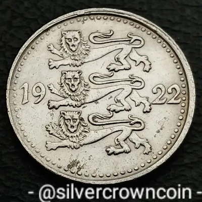 Estonia 1 Mark 1922. KM#1. One Dollar coin. 3 Leopards. First & 1 year issue. ST - Image 1 of 4
