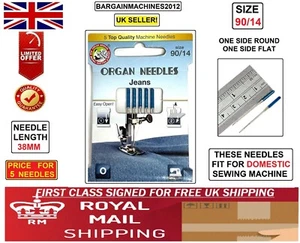ORGAN 5 TOP QUALITY JEANS NEEDLE SIZE 90/14 DOMESTIC SEWING MACHINE NEEDLES - Picture 1 of 6