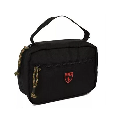 POLO RALPH LAUREN Men's Canvas Hanging Travel Toiletry Case Black/ Red Logo - Image 1 of 2