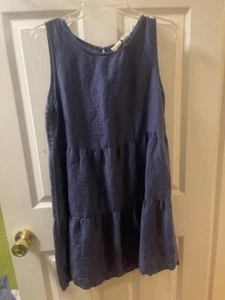 C&C CALIFRONIA Linen Dress Sleeveless Scoop Neck Keyhole Back Tiered Blue Sz M - Picture 1 of 5