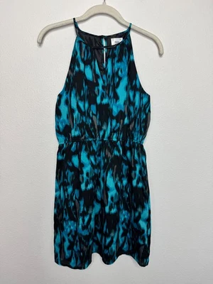 Mac + Jac Medium Abstract Print Halter Dress Blue Keyhole Neck Cinched Waist - Image 1 of 4