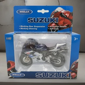 Welly Suzuki GSX-R750 1:18 Die-Cast Motorcycle Model Blue White New In Box - Picture 1 of 6