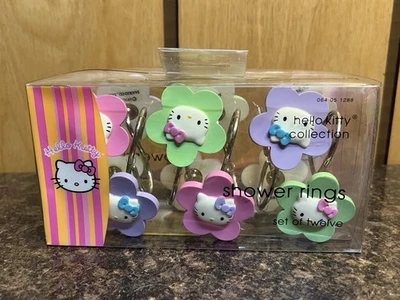 Vintage 2002  Sanrio Hello Kitty Flower Shower Rings Set Of 12 Pink Purple Green - Image 1 of 4