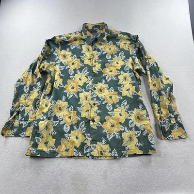 Reyn Spooner Hawaiian Shirt Mens Medium Green Yellow Hibiscus Long Sleeve Button - Image 1 of 4