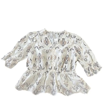 Блузка Cato с петлями богемное сказочное кремовое вышитое хлопковое XL девчачий топ - Изображение 1 из 4