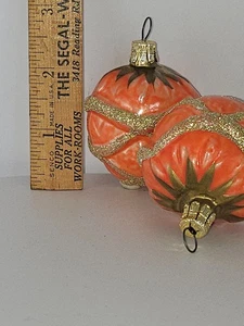 Vintage Koralle Lachs Rose Knospe Glas handbemalt Weihnachtsschmuck Tschechoslowakei - Bild 1 von 9