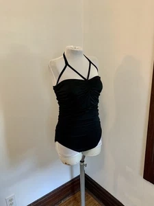Kamali Kulture geraffte Taille Mio Einteiler Schwimmen gerafft schwarz großer Neckholderschnitt - Bild 1 von 13