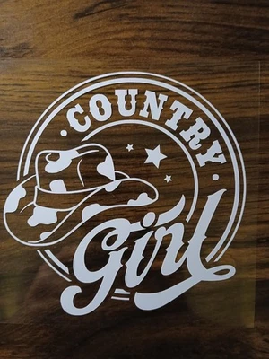 COUNTRY GIRL COWBOY HAT WHITE VINYL  WINDOW DECAL  - Image 1 of 2