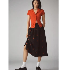 Anthropologie Avec Les Filles Cherry Applique Midi Full Skirt Women’s XL - Picture 1 of 7