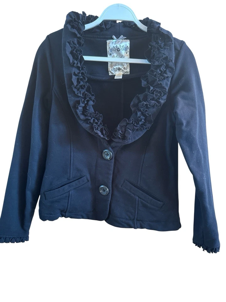 Nick And Mo Woman’s Size Large Black Ruffled Shal Collar Jacket Boho City - Image 1 of 4