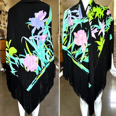 Jersey Leonard Paris Vintage Años 80 Gigante Seda Envoltura con Flecos de Piano Foto 1 de 4