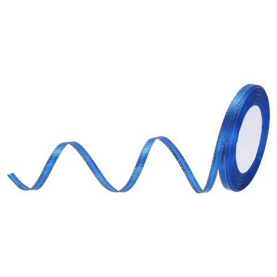 1/4" 25 Yards Wide Satin Ribbon with Gold Edges Grosgrain Ribbon Blue - Image 1 of 4