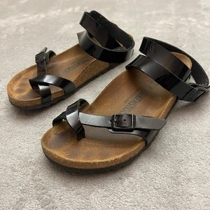 Birkenstock Womens Yara Birko-Flor Sandals Size 37 EU Black Patent Ankle Straps - Picture 1 of 8