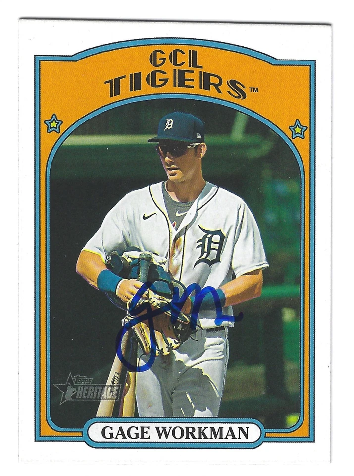 GAGE WORKMAN GCL TIGERS DETROIT SIGNED 2021 BASEBALL CARD CHICAGO WHITE SOX CUBS - Image 1 of 1