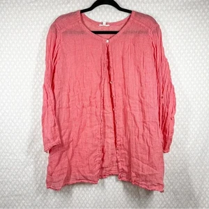Eileen Fisher Damen Top Gr. 2X Plus rosa gestreift Leinen Knopfleiste Küste luftig - Bild 1 von 6