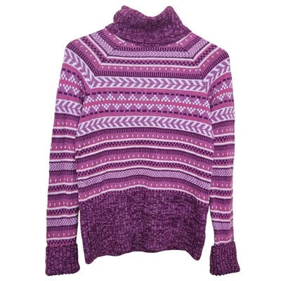 Columbia Winter Worn Fair Isle 高领毛衣紫色粉色羊毛混纺 S — 第 1/4 张图片