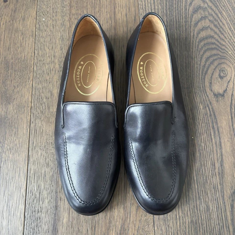 Stubbs & Wootton Palm Beach cuero de becerro veneciano (hombres) negro EE. UU. 10 M $625 Foto 1 de 4