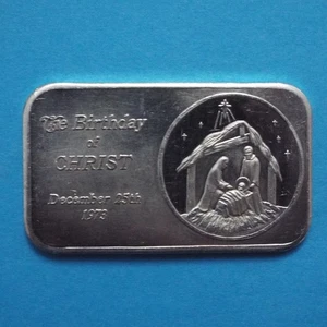 1973 El cumpleaños de Cristo "Escena del pesebre" barra de arte de plata de una onza troy - Imagen 1 de 12