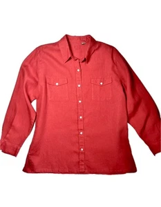 Lino by Chico’s Linen Button Down Shirt Tomato Red, Shell Buttons - Picture 1 of 7