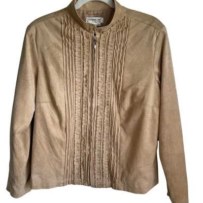 Coldwater Creek искусственной замши куртка Sz PL спереди молнии складки оборки с подкладкой нейтральный - Изображение 1 из 4