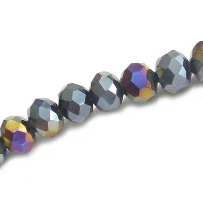 Glasperlen facettiert geschliffen 8x6 mm Farbe Hämatit irisierend ca. 62 Perlen - Bild 1 von 4