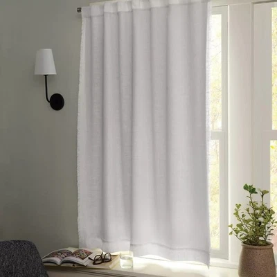 Threshold Blackout Slub Weave Raw Edge Single White Curtain Panel 50" x 63" - Image 1 of 4