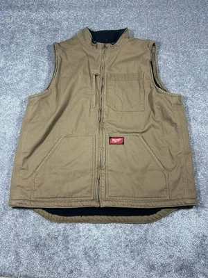 Milwaukee Vest Mens 3XL Brown Canvas Sherpa Lined Workwear Zip Front Utility - Image 1 of 4