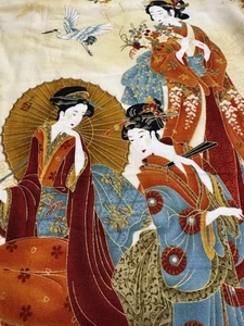 Geisha Girls Handmade Fabric Quilt Style Throw Wall Decor 24 x 36 Asian Beauty - Picture 1 of 11