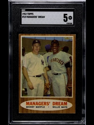 1962 Topps Managers Dream Mickey Mantle Willie Mays SGC 5 Excellent - Image 1 of 2