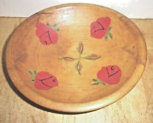 Antique Wooden Bowl with Hand Painted Roses