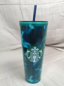 Starbucks Summer Swirl Turquoise Teal Green Blue Wave Cold Cup Tumbler 24oz - Picture 1 of 4