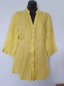 Wallis Womens Blouse Size 10. Lemon Green. Linen. Used Good Condition - Picture 1 of 8