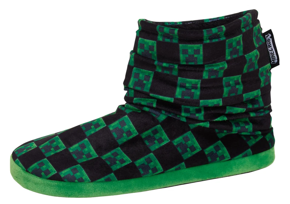 Boys Minecraft Slipper Boots Kids Creeper Gamer Warm Fleece Slippers House Shoes - Image 1 of 1