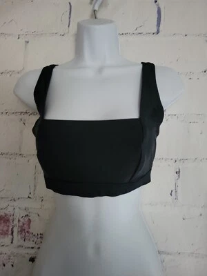 Sujetador deportivo antiguo azul marino satinado suave cuello cuadrado mediano acolchado correa ancha nuevo con etiquetas Foto 1 de 4