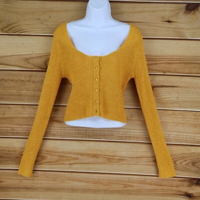 Suéter Forever 21 Recortado Punto Abierto Abotonado Mujer Talla L Amarillo Dorado NUEVO Foto 1 de 4