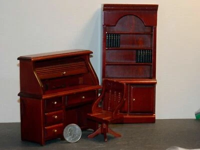 Dollhouse Miniature Office Desk Set Mahogany 1:12 inch scale N221 Dollys Gallery - Image 1 of 4